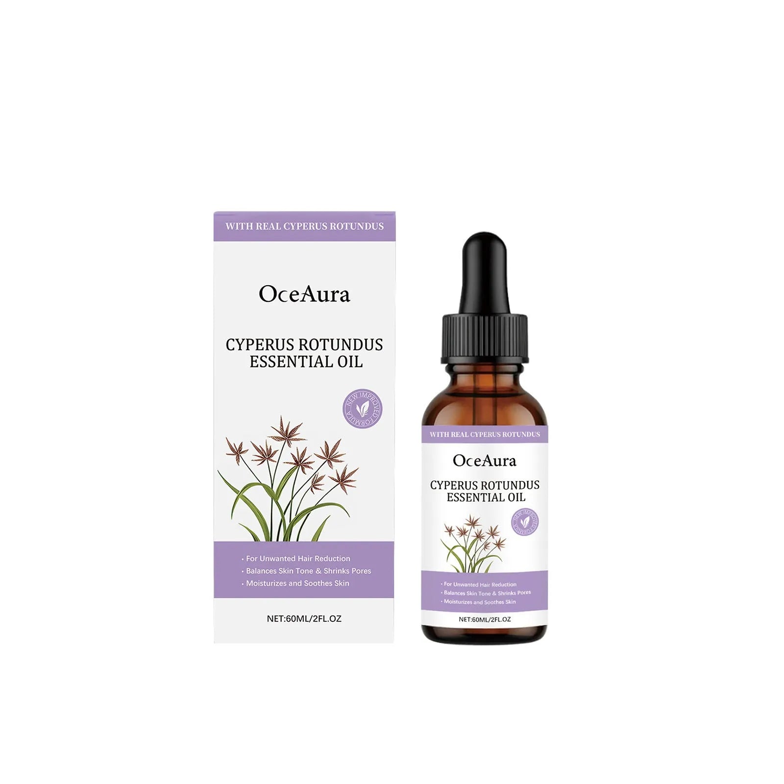 60ml bottle of hair removal treatment essential oil with botanical extracts