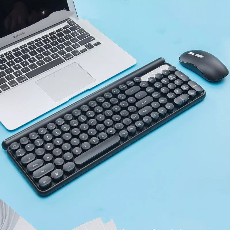 Ergonomic wireless keyboard and mouse set with charging capability in multiple colors