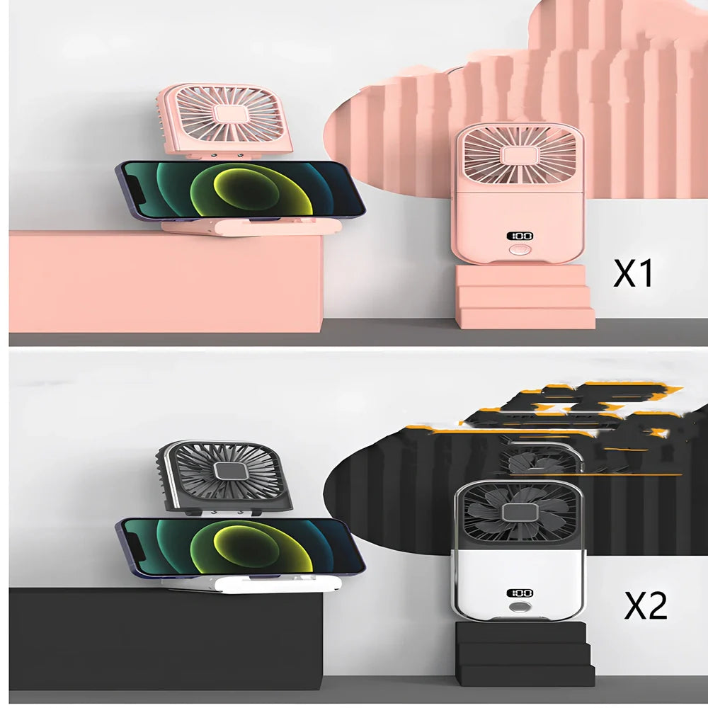 F30Pro folding portable handheld fan in white with digital display, 169x81x20mm size, USB charging, plastic blades for cooling