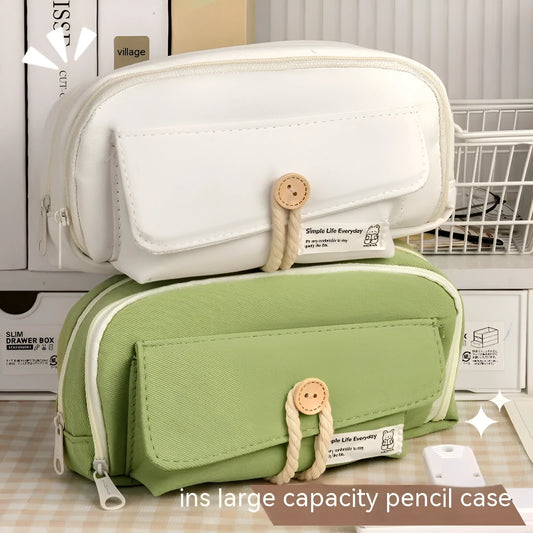 Korean-style canvas pencil case in four colours storing approximately 80 pens