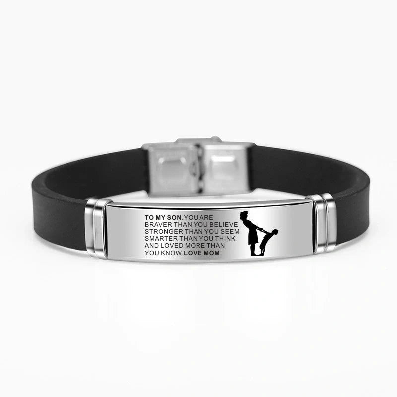 Engraved stainless steel silicone bracelet with personalized charms
