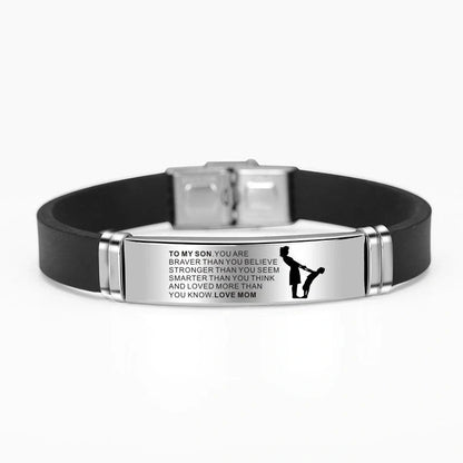Engraved stainless steel silicone bracelet with personalized charms