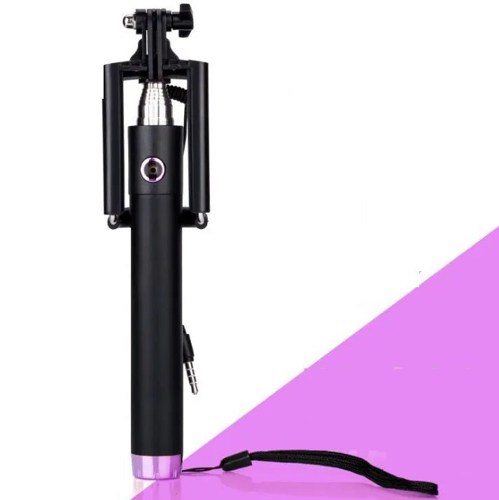 Aluminium alloy telescopic line-controlled self-timer rod in multiple colours.
