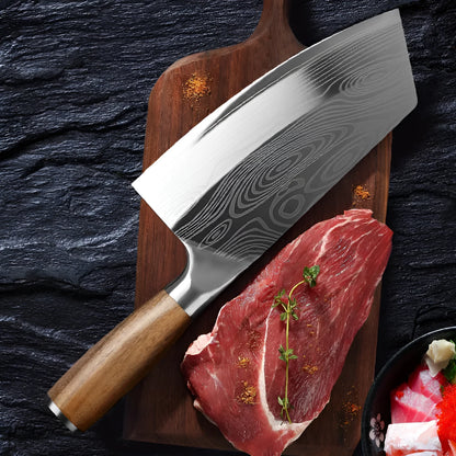 Stainless steel kitchen knife with a 320mm blade on a plain background.