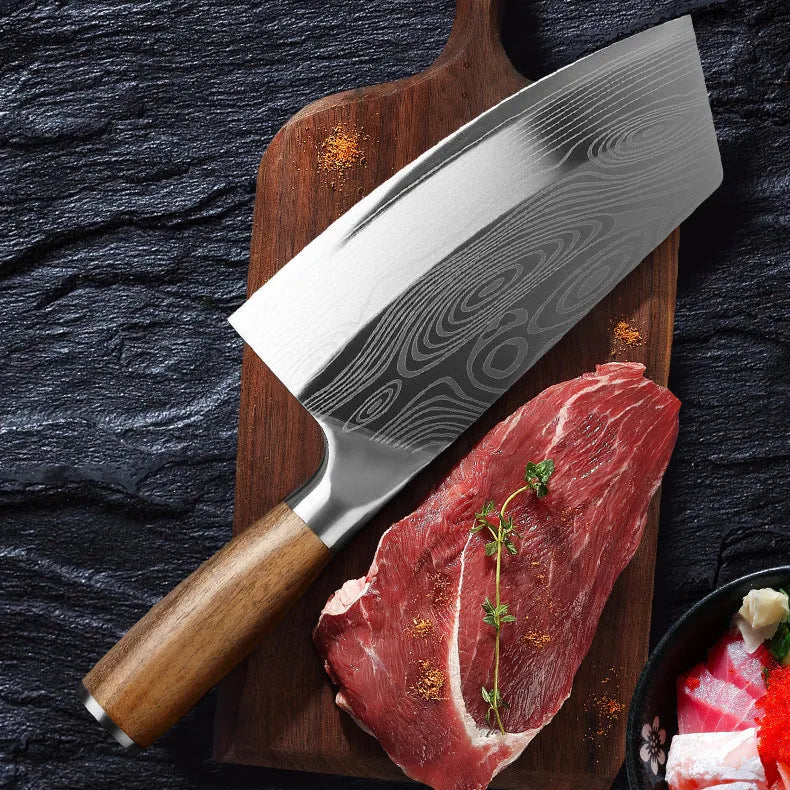 Stainless steel kitchen knife with 320mm blade, ice and fire forged 40cr13 steel construction