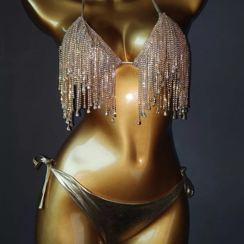 Diamond Flowing Bikini in gold and silver, perfect for summer beach outings