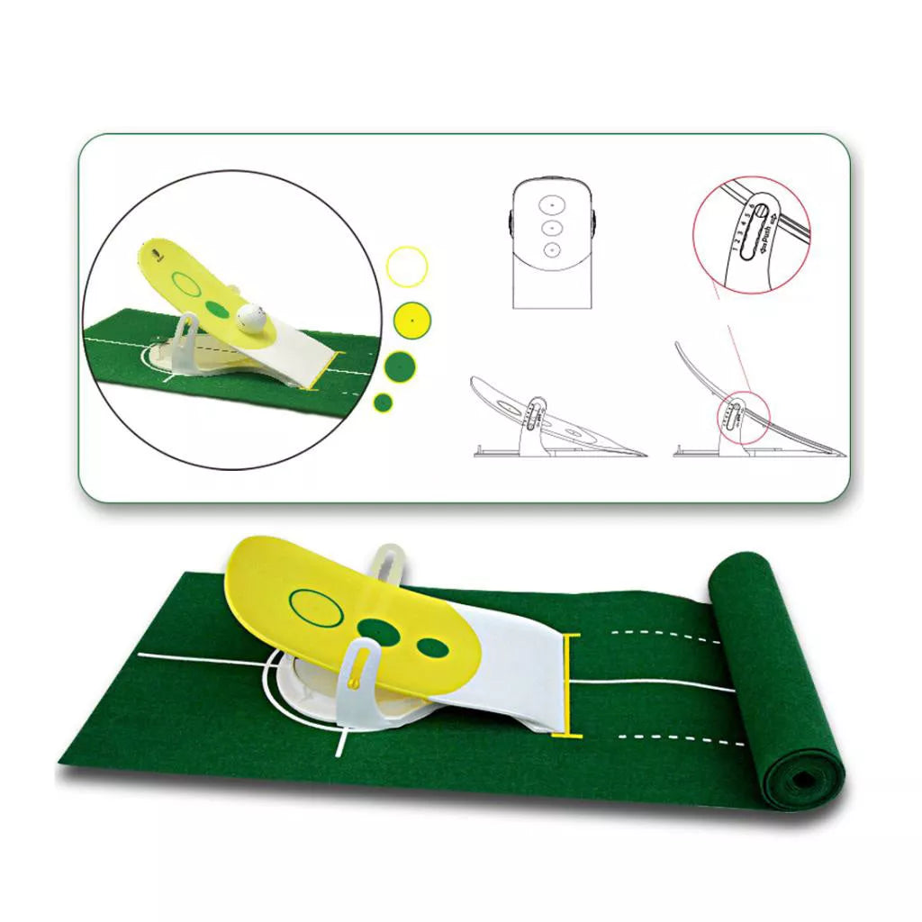 Precision Putter Exerciser for indoor golf practice, available in green and yellow