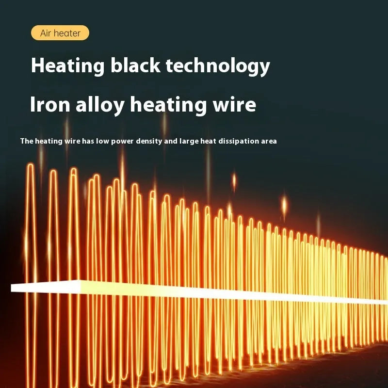 Small white electric heater on desktop with compact dimensions for home or office use