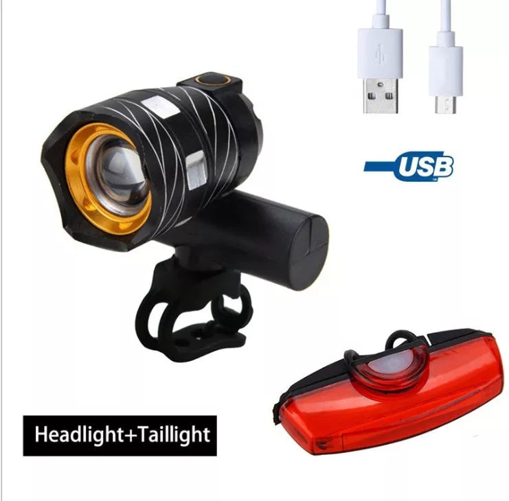 USB rechargeable bicycle headlight with optional taillights for night safety