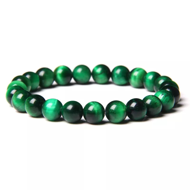 Handmade 8mm blue tiger stone couple bracelet with gold-plated inlay