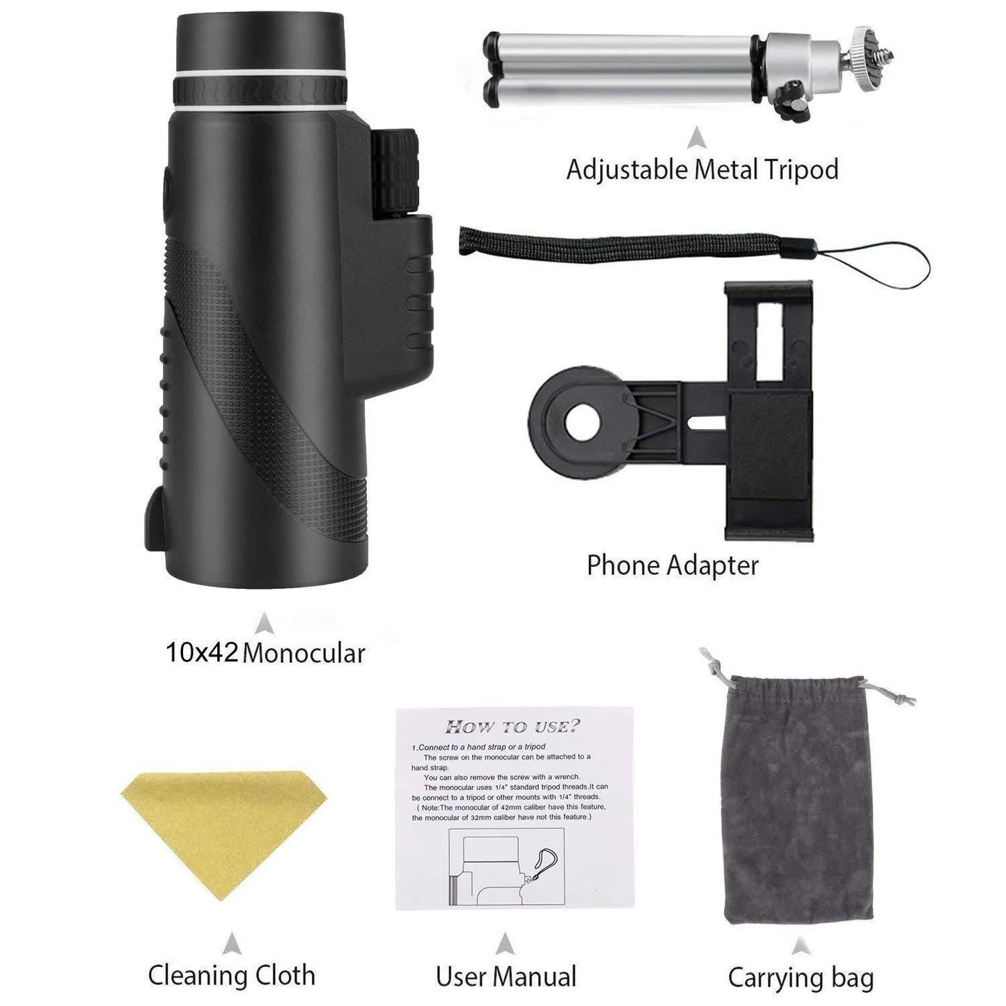 Black HD 40x60 monocular telescope with 60mm objective lens on a table.