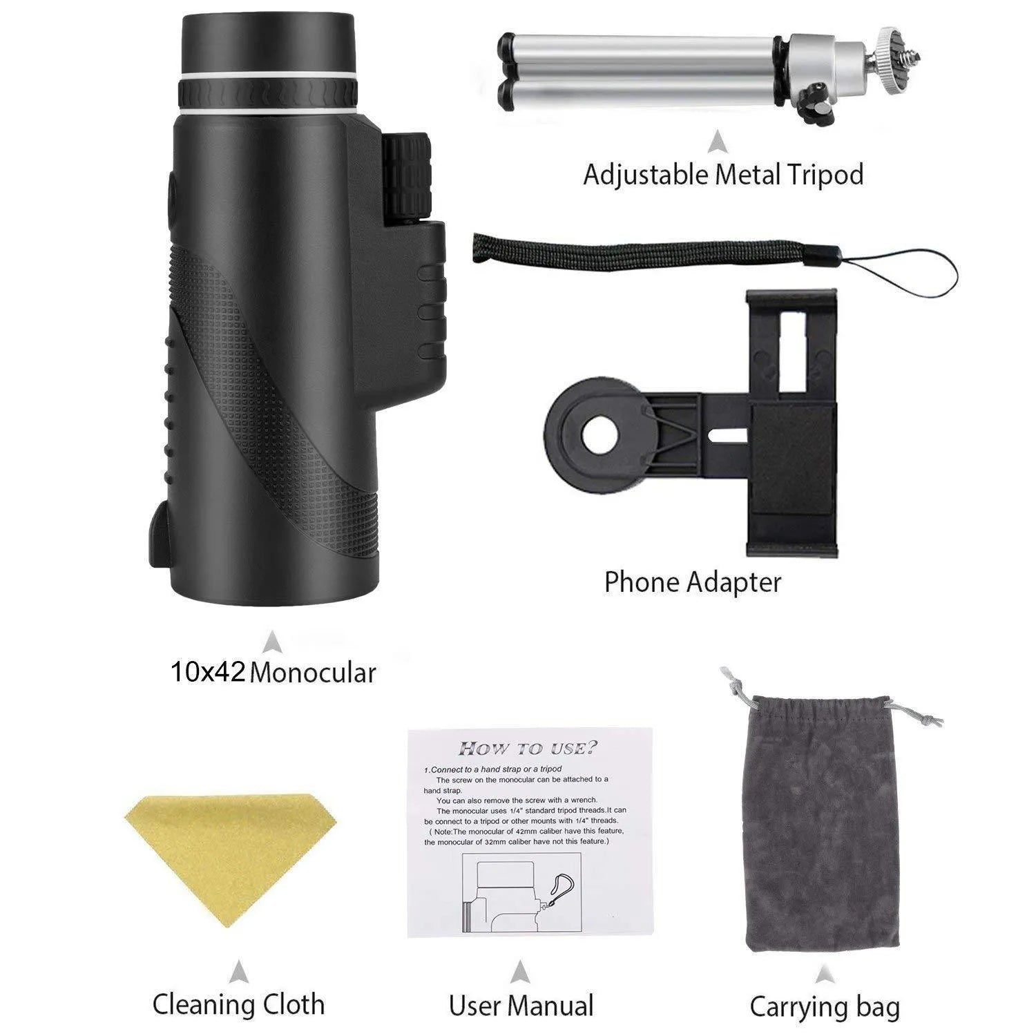 Black HD 40x60 monocular telescope with 60mm objective lens on a table.