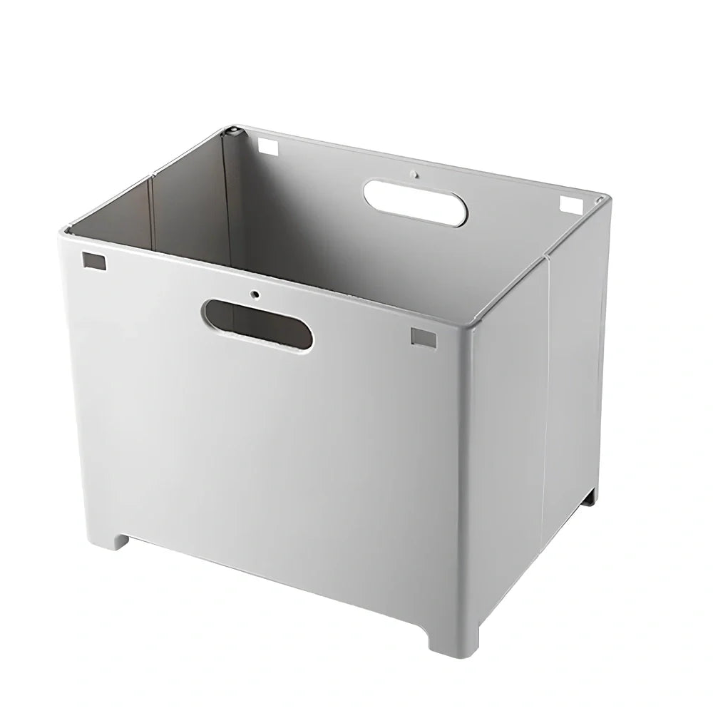 White wall-mounted bathroom storage cabinet with integrated table surface for laundry organisation