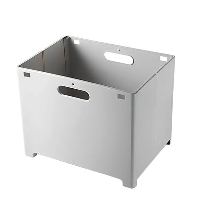 White wall-mounted bathroom storage cabinet with integrated table surface for laundry organisation