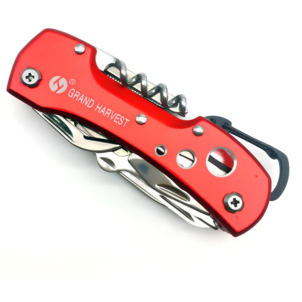 Black handled multifunctional folding army knife open to 22cm with stainless steel blade for fishing and outdoor use