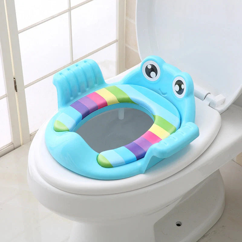 Adjustable non-slip baby toilet seat in pink, sky blue, and green for children aged 1-6 years