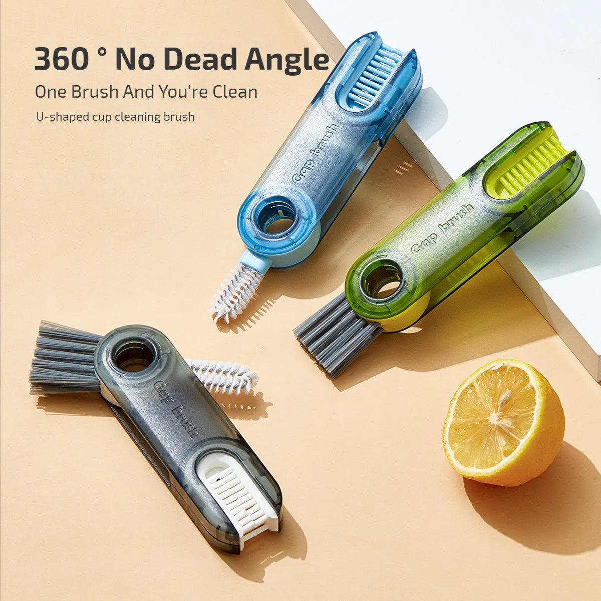 Transparent green 3-in-1 cup lid cleaning brush with spiral design for hard-to-reach crevices
