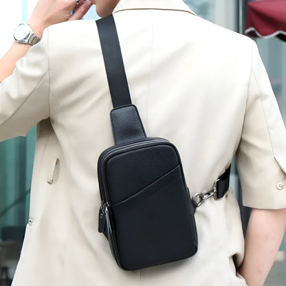 Men's genuine leather crossbody shoulder bag in urban simplicity design with breathable construction