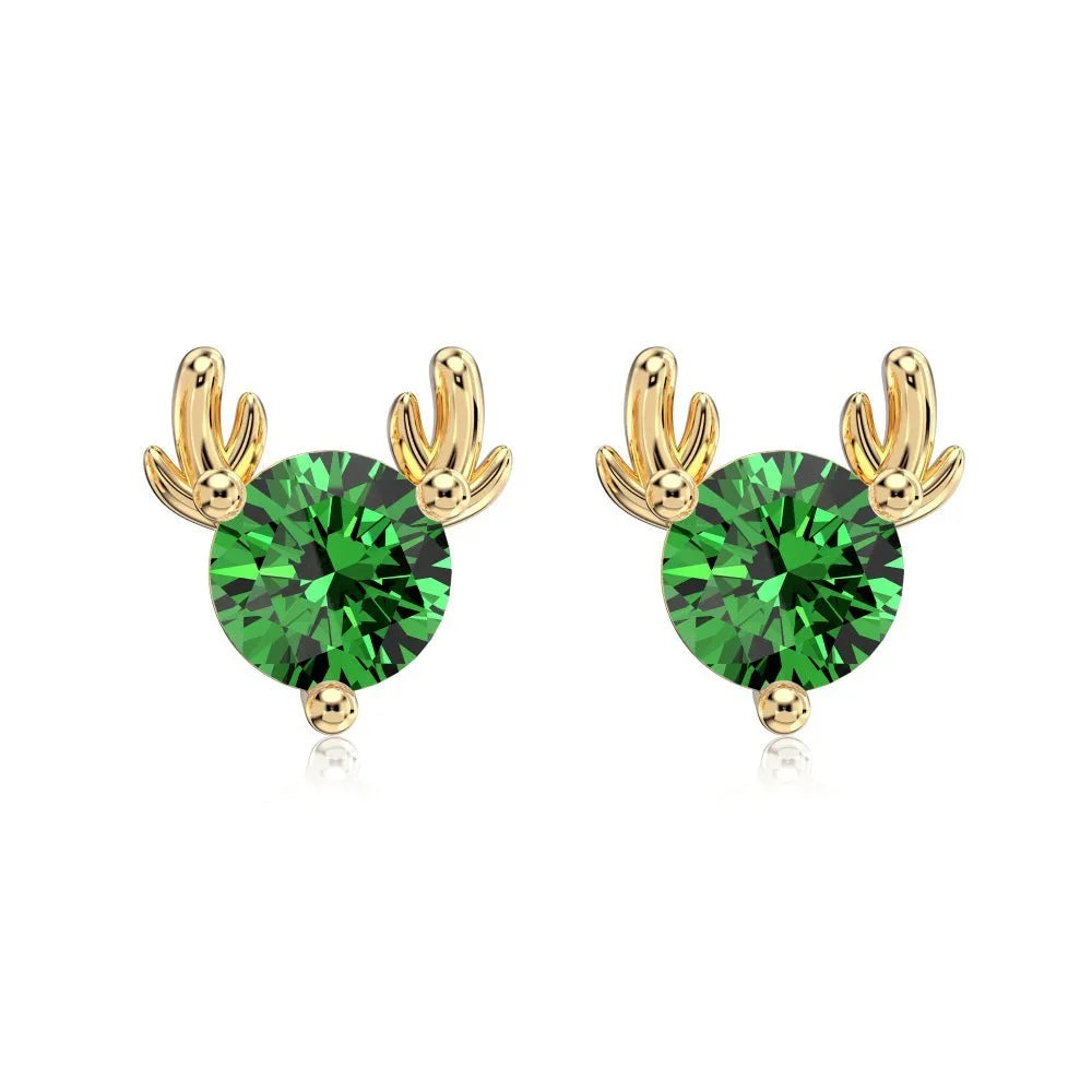 S925 sterling silver elk horn stud earrings for women, geometric electroplated silver jewellery, one pair, four colour options