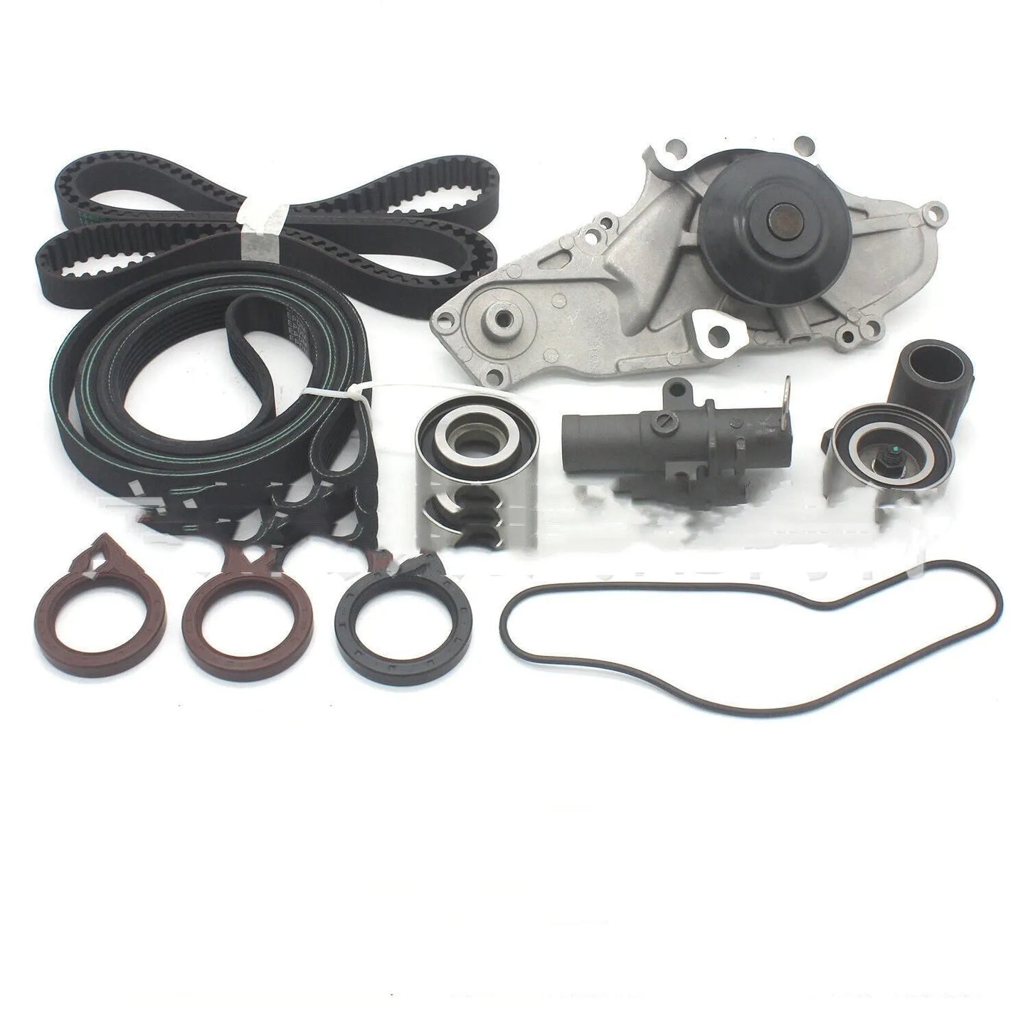 Automotive metal belt and water pump assembly components measuring 28 by 18 by 16 centimetres