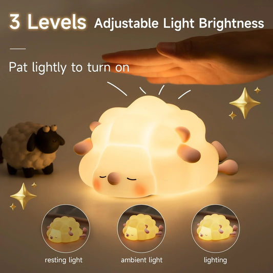 Cozy Sheep Night Light with adjustable brightness and timer for soothing sleep