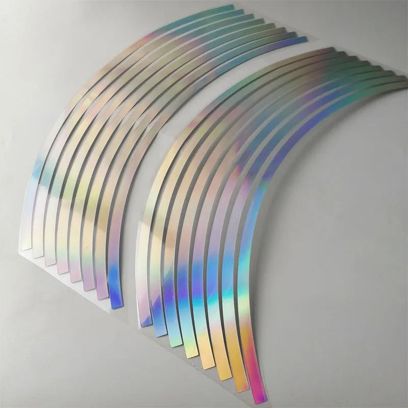 Waterproof laser reflective wheel stickers for cars and motorcycles in four size options