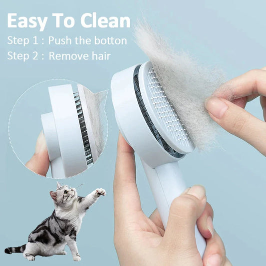Self-cleaning pet grooming brush for dogs and cats with one-touch cleaning button