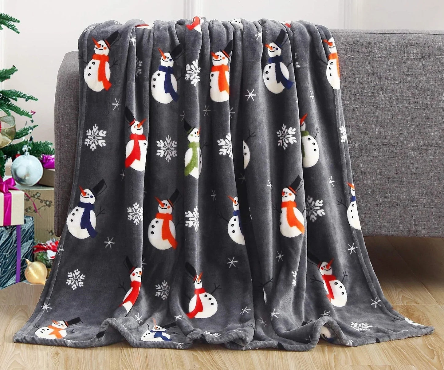 Double-sided flannel Christmas blanket with elk snowman Santa print in four sizes from 75cm to 200cm