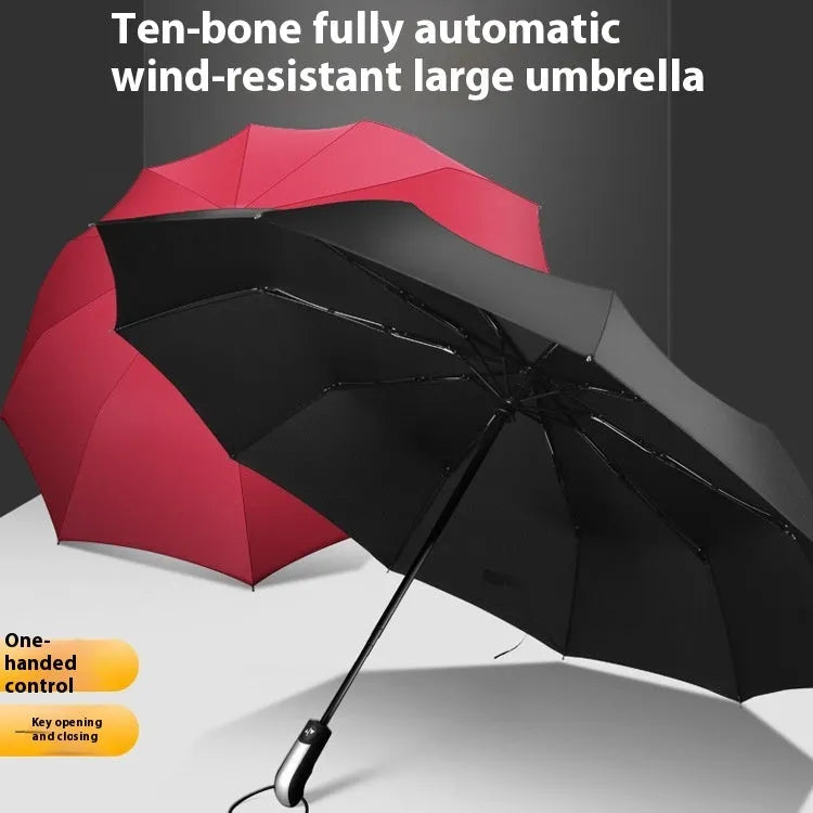 Business No Plus-sized Sun-shade Umbrella open, showing black NC fabric with 10 steel ribs and rubber handle
