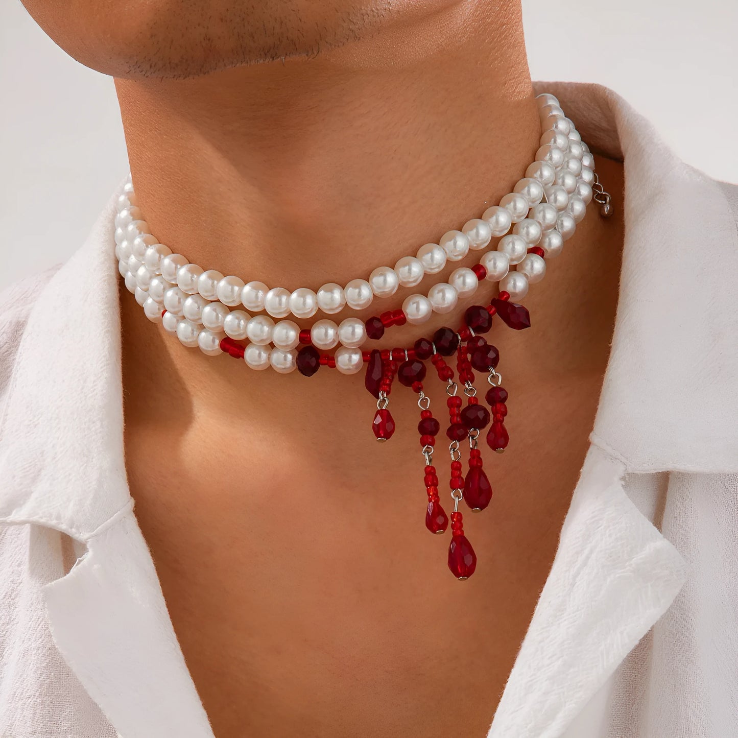 Halloween blood drop tassel crystal necklace with artificial crystal pendant on adjustable chain