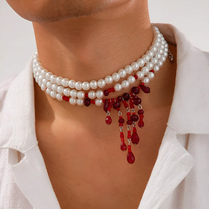 Halloween blood drop tassel crystal necklace with artificial crystal pendant on adjustable chain