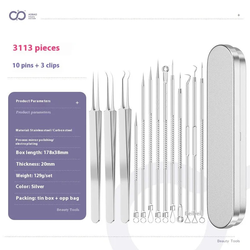 4-piece silver metal acne needle set for blackhead extraction with ultra fine pointed tips