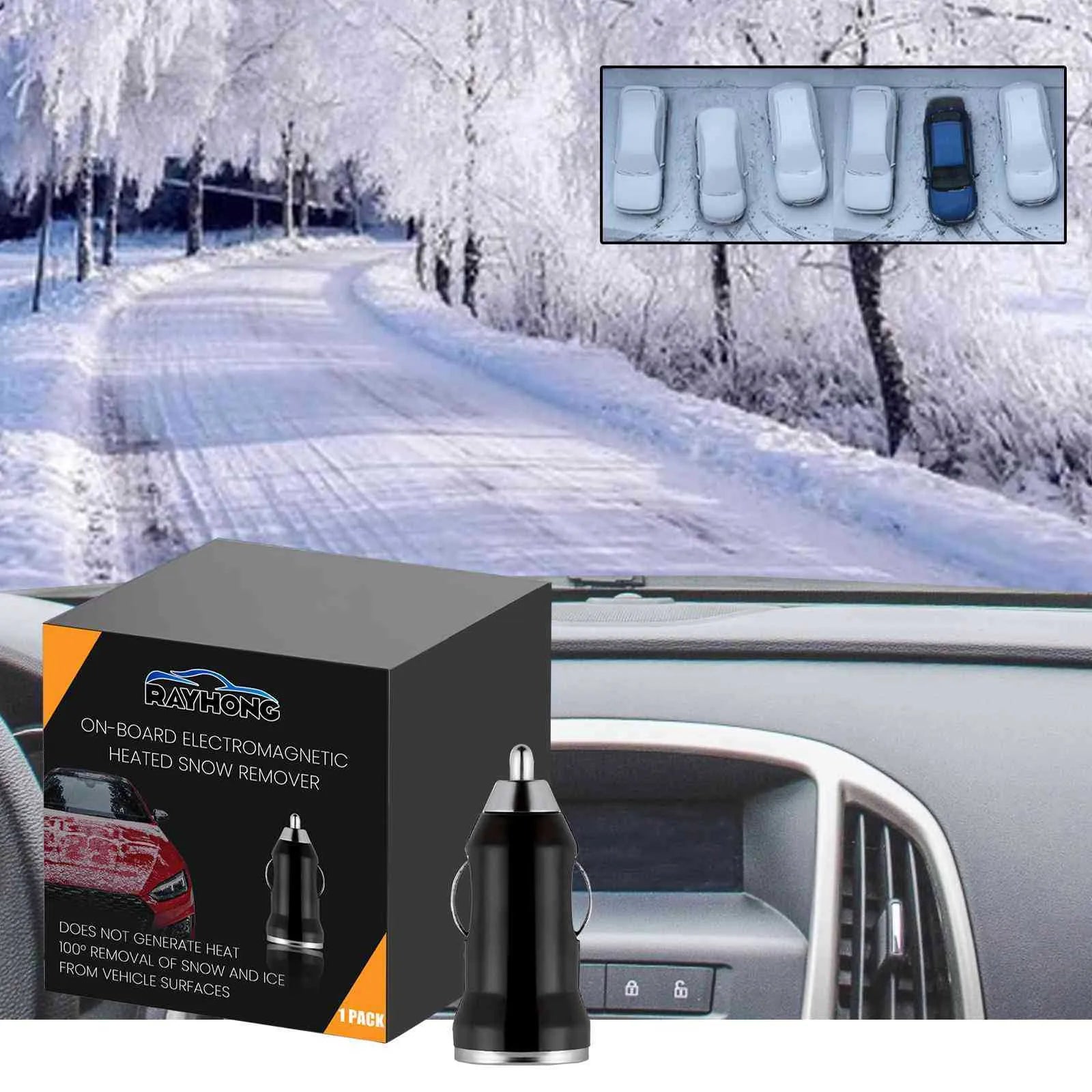 Black portable car snow melting tool with heating cable for deicing vehicle windows