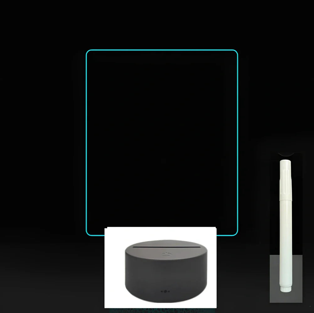 3D acrylic LED message board with touch controls showing illuminated writing on 3.5mm thick surface