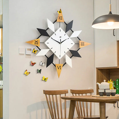 Large diamond pattern wall clock with solid wood dial measuring 60x60cm with silent movement