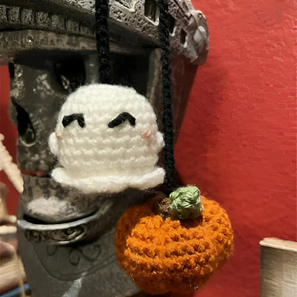 Soft, hand-woven plush car hanging ornament in a cartoon character design.