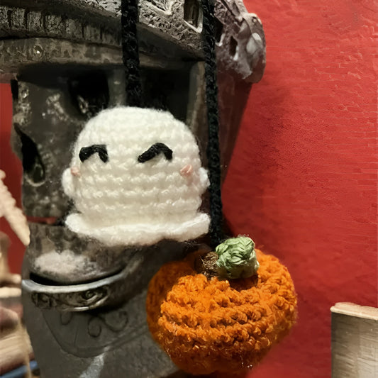 Soft, hand-woven plush car hanging ornament in a cartoon character design.