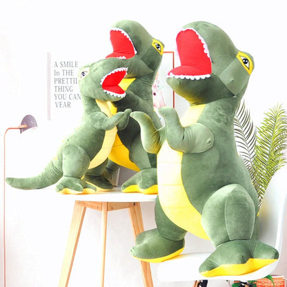 Green dinosaur plush toy with reversible sequins showing flipped design patterns