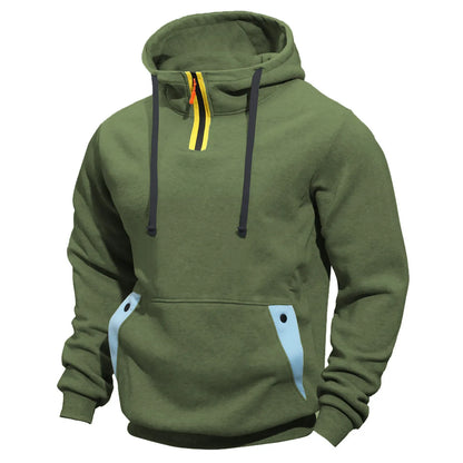 Men's loose zip pullover hoodie in solid colour polyester with size stick pocket, sizes M to XXXL