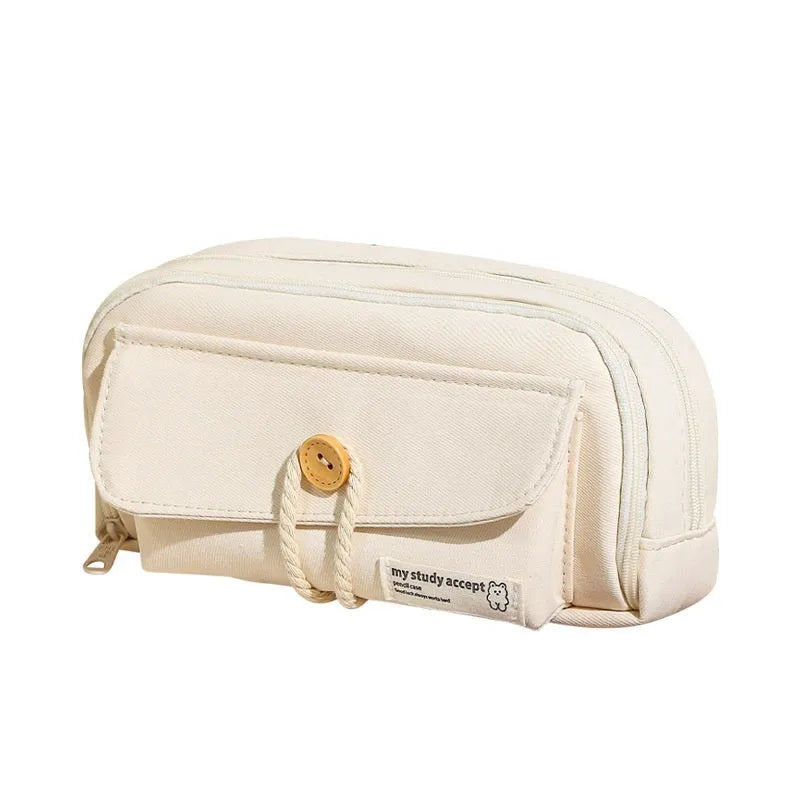 Korean-style canvas pencil case in four colours storing approximately 80 pens