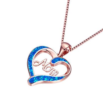 Love-shaped MOM Letter Pendant Necklace in Rose Gold and Silver options