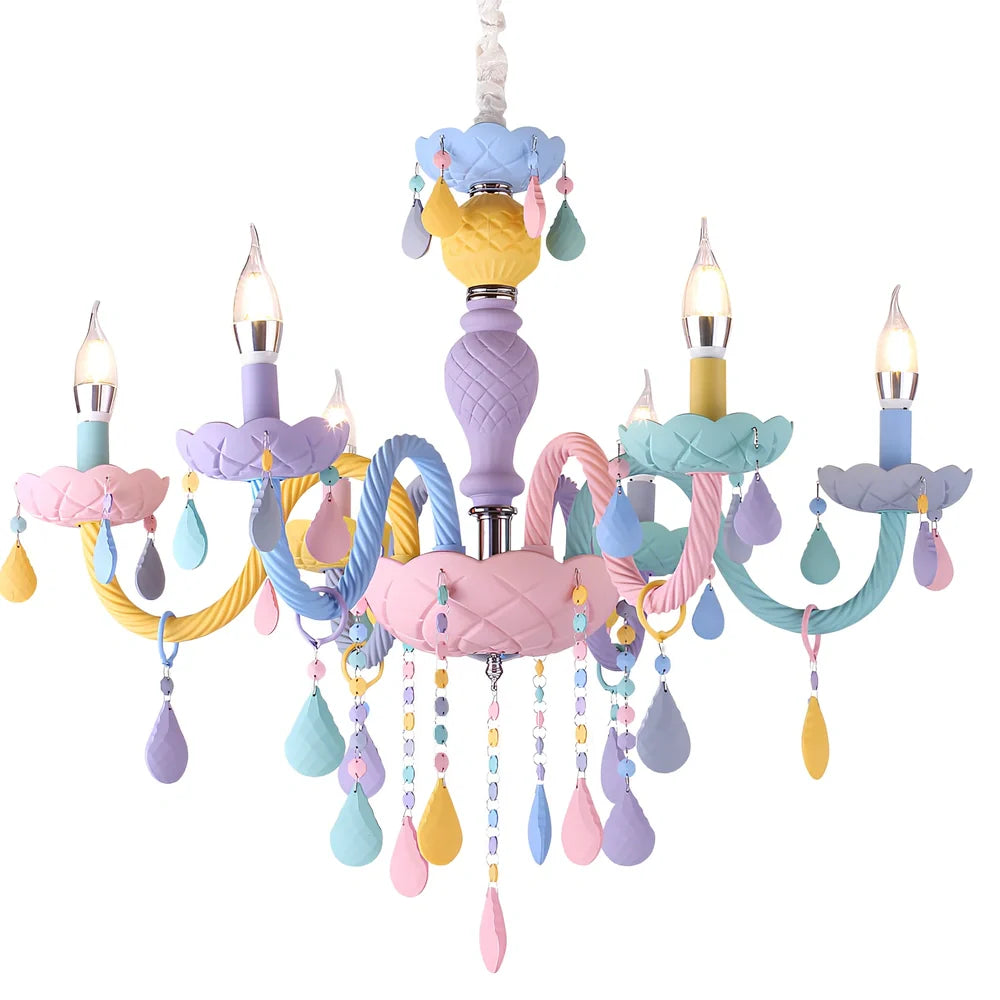 Macaron crystal glass pendant lamp with multiple heads providing bedroom illumination
