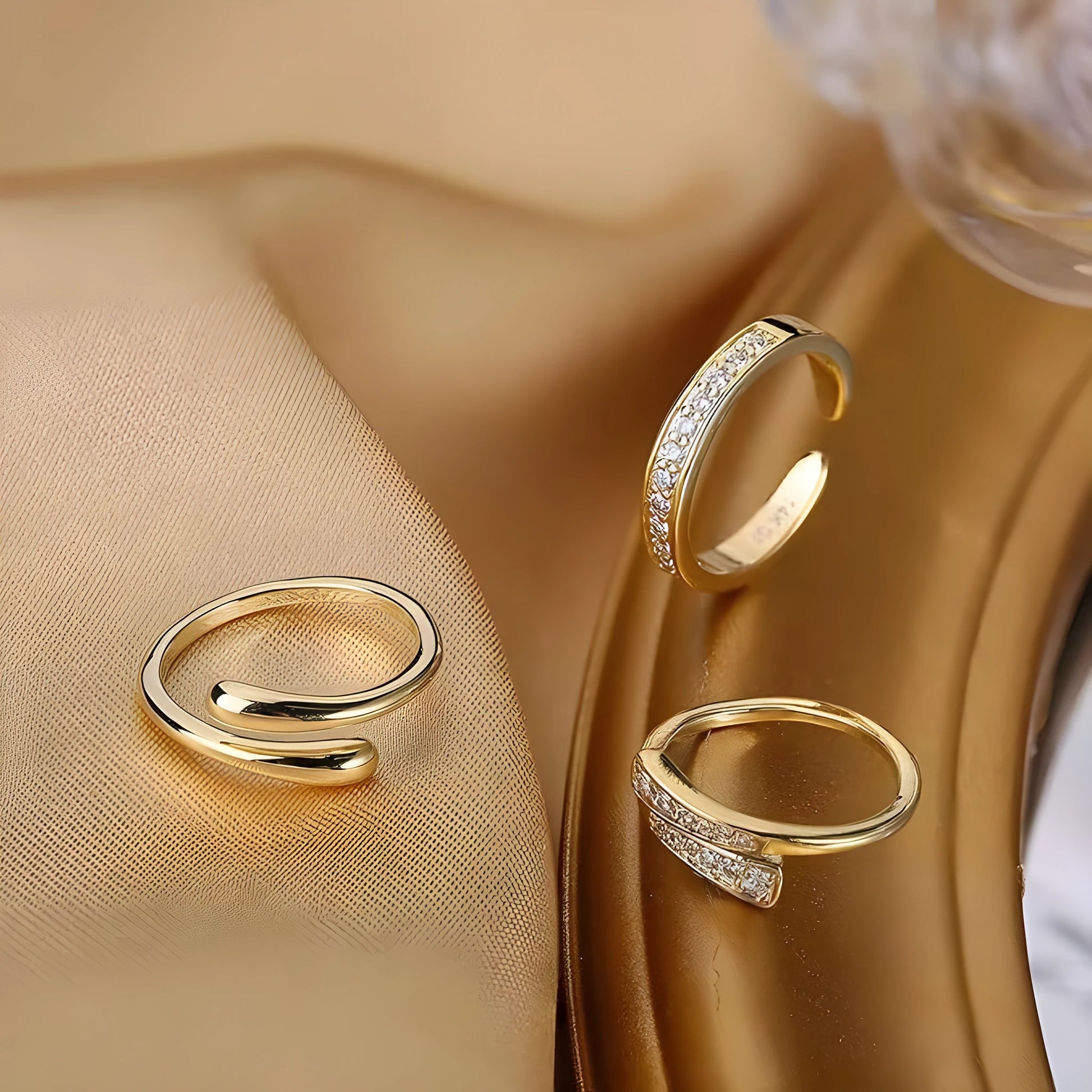 Geometric toe ring with 14K gold plating in rhinestone, water drop, golden diamonds, or golden flowers colours