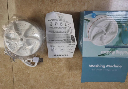 White portable turbine washing machine with USB power connection for dormitory use
