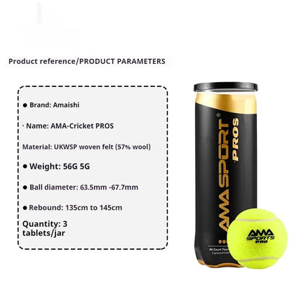 Three tennis training balls in black, green and yellow colours for cage plate practice
