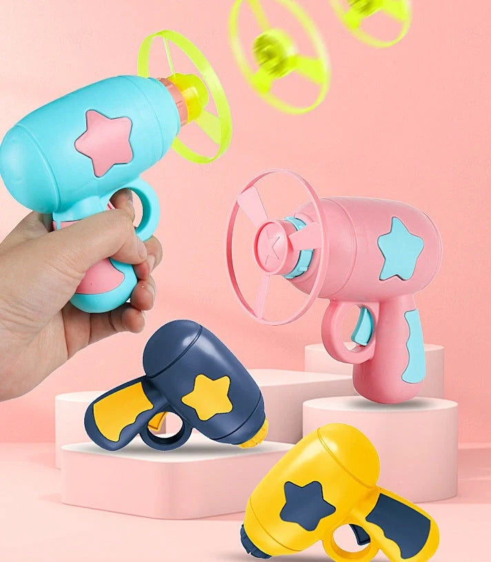 LED Light Flying Saucer Launcher Toy Set with flashing discs for pets and kids