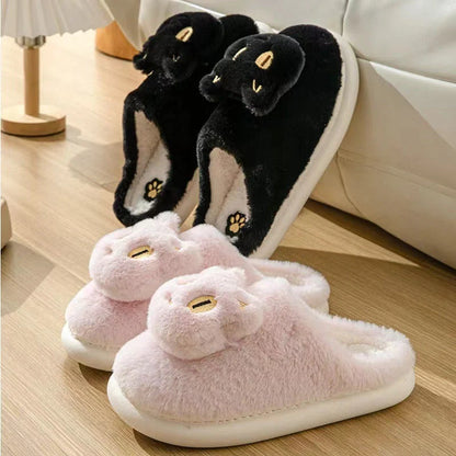Cozy cat-themed plush slippers with soft, plush fabric and memory foam insoles for comfortable all-day wear