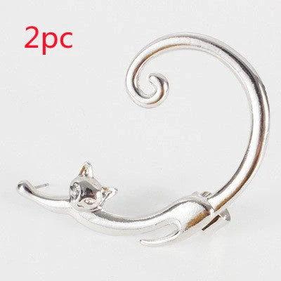 Stylish cat ear cuff earring with punk rock inspired design in black, gold, and silver colors