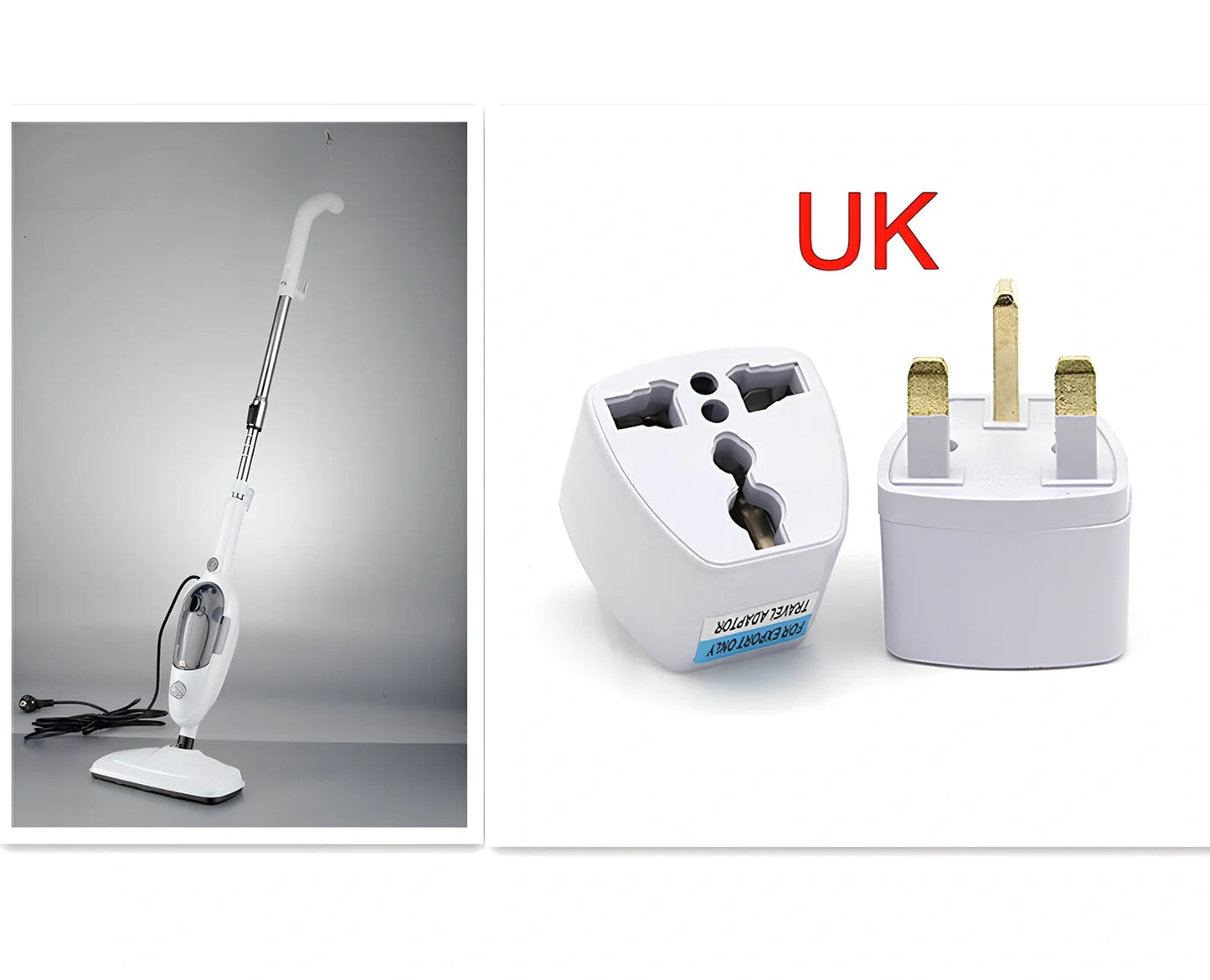 White steam mop with rectangular 22x29cm cleaning head and 120cm handle