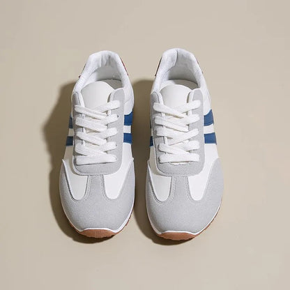 Blue and grey Cortez stripe casual sports shoes with round toe and flat rubber sole